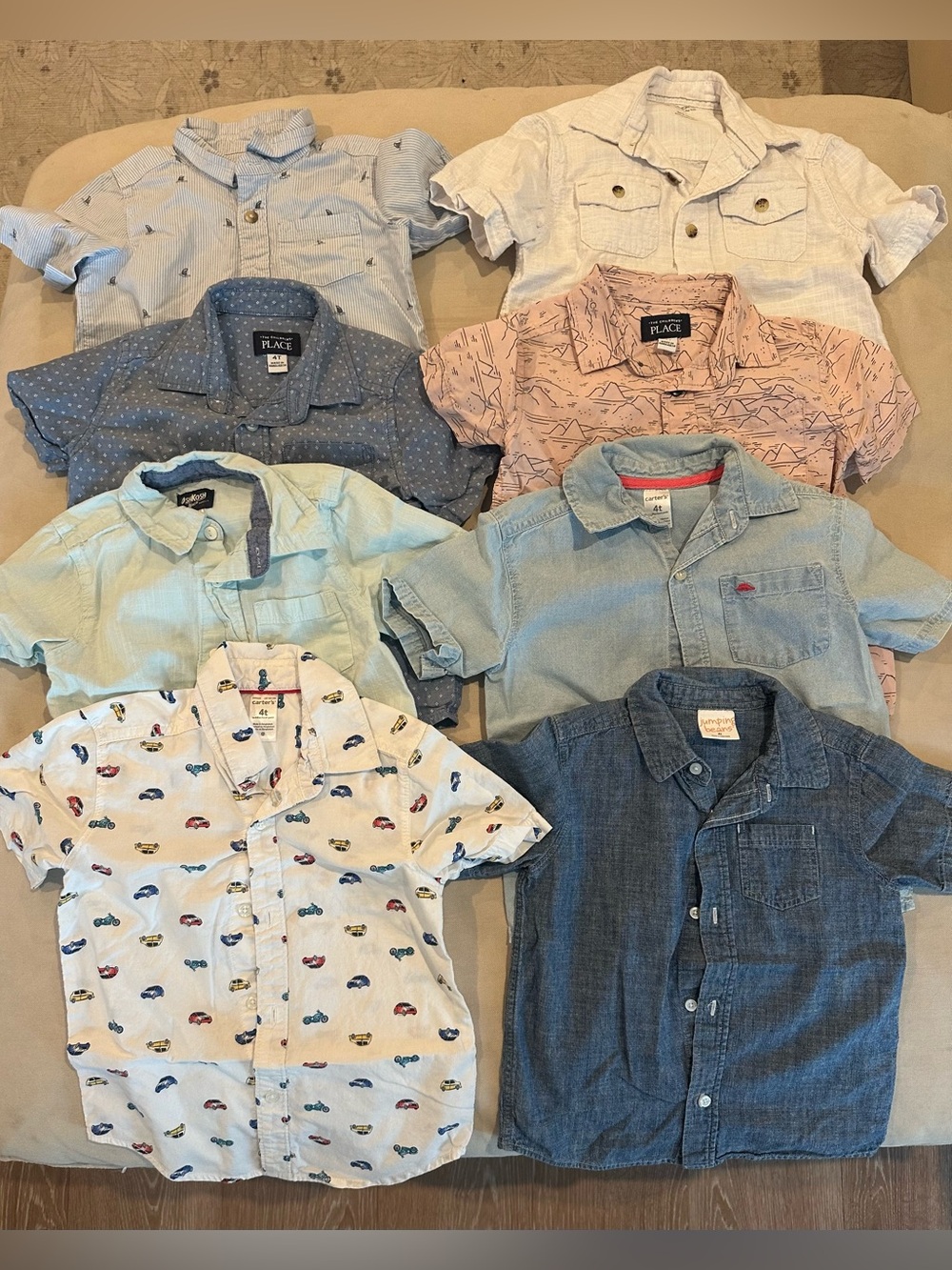 Bundle lot of 8 short sleeve button down dress shirts 4 toddler boy 4T denim